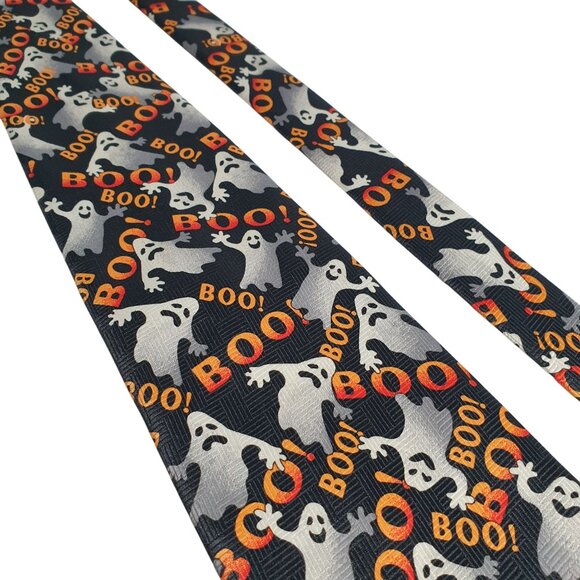 Vintage Halloween Themed Ghost Boo Men Necktie Fall Holiday Trick Or Treat Gift - Picture 2 of 5